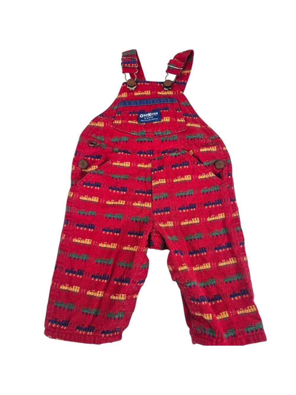 Vintage OshKosh BGosh Red Trains Overalls Vestback Size 3/6 Mos Made in USA